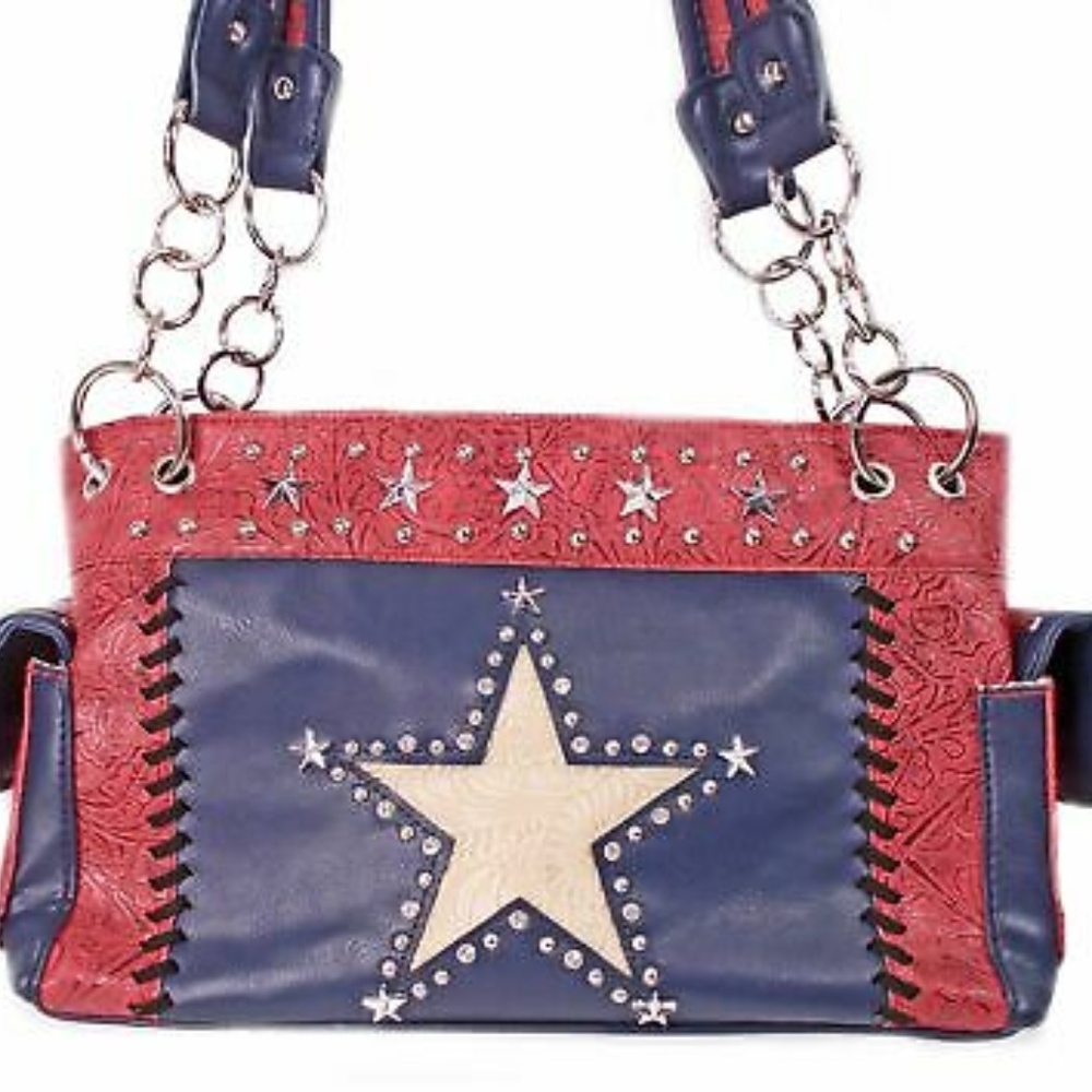 AMERICANA PATRIOTIC STAR STUDDED SHOULDER  PURSE